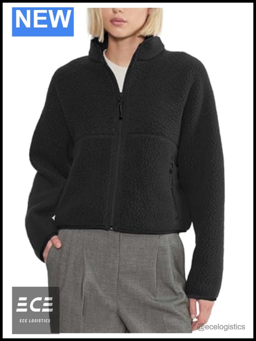 Women's Fleece Jacket Full Zip Sherpa Coat Stand Collar Zip Pockets